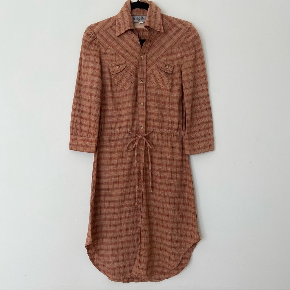Grey Ant Rustic Rust Plaid Midi Shirt Dress - Picture 7 of 8